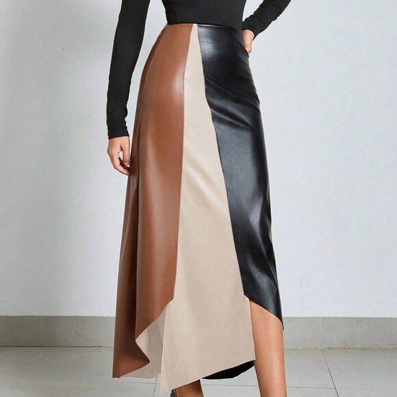 Multicolor Elegant Women's Colorblock Asymmetrical Hem Mini Skirt - Picture 4 of 6